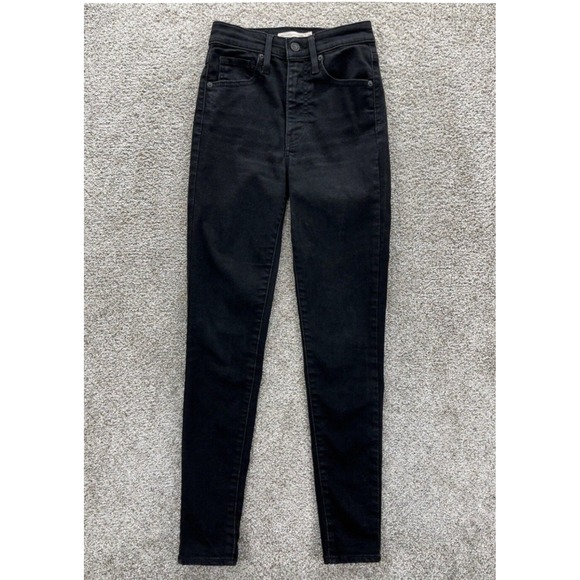 Levis Jeans Womens 24 Black Mile‎ High Super Skinny Stretch Premium Denim Big E - Picture 1 of 15